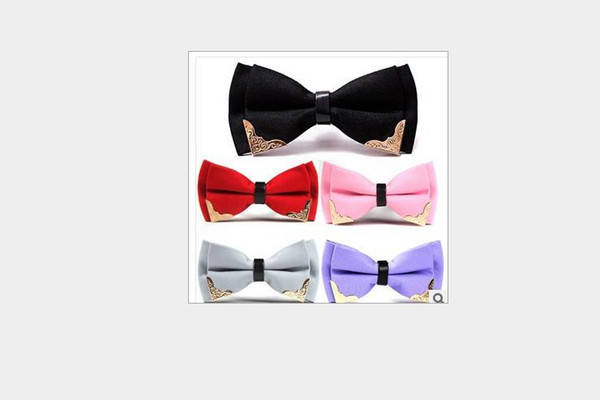 Men's tie with sequined metal bow tie and adult pure color dress