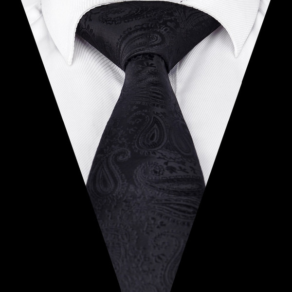 New Men`s Tie Sky Black Paisley Jacquard Woven Necktie Gravata For Men Formal Wedding Party Business 8cm 100% Polyester