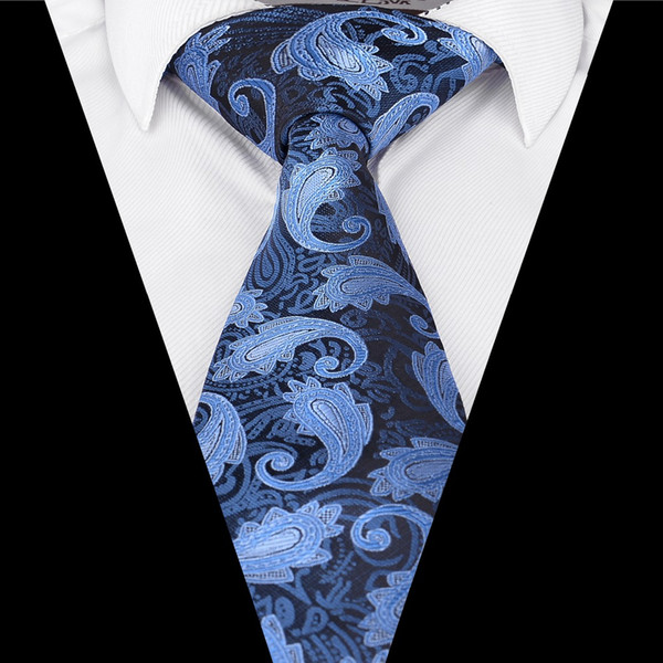 Ikepeibao Cooling Neck Ties Men`s Tie blue Floral Paisley Jacquard Woven Necktie