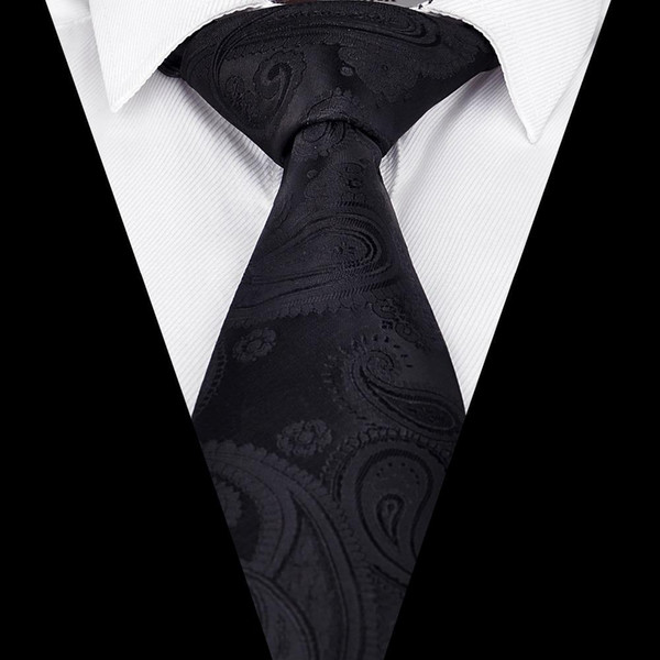 Ikepeibao Good Quality Hot Sale Modern Designable Men`s Tie Classic Black Paisley Jacquard Woven Handmade Necktie Gravatas