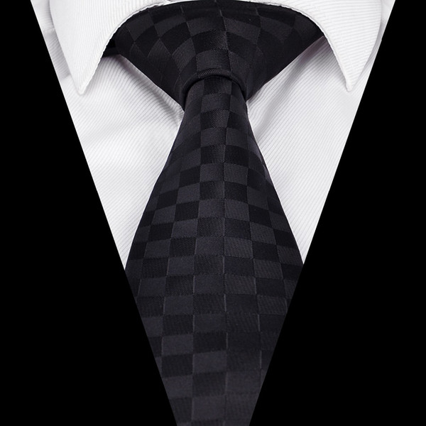 Ikepeibao Men`s Tie Black Checked Checked Jacquard Woven Polyester Handmade Discount Colling Necktie