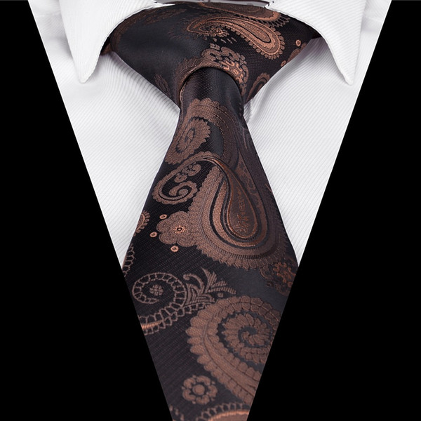 New Men`s Tie Brown Paisley Jacquard Woven Necktie Gravata For Men Formal Wedding Party Business 8cm 100% Polyester