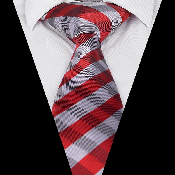 Ikepeibao Wholeslae Custom Italian Men`s Tie Gray Red Checked Jacquard Woven Polyester Ties Neckwear Accessaries