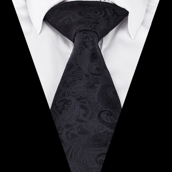 Ikepeibao Men`s Tie Black Jacquard Woven Custom Logo Necktie Gravata Fashion Polyester Paisley Ties