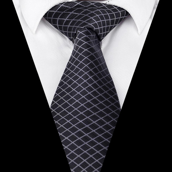 Ikepeibao Men`s Tie Geometric Checked Black Jacquard Woven Handmade Drop Shipping Ties Necktie