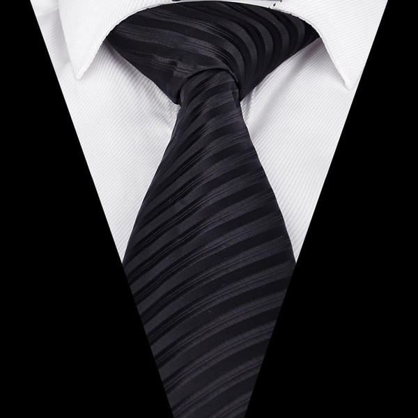Ikepeibao Custom Personalized Classic Men`s Tie Black Striped Jacquard Woven Microfiber Necktie