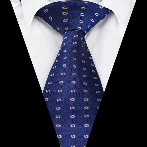 Ikepeibao New Men`s Tie Blue Geometric Jacquard Woven Microfiber Gentlemen Necktie for Sale