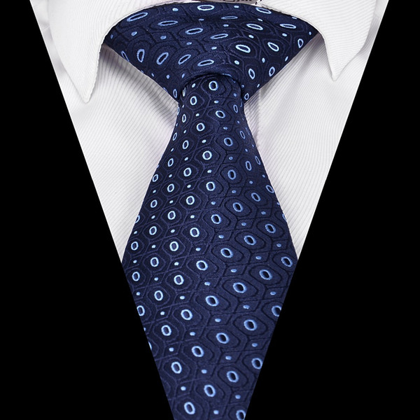 Ikepeibao Classic Men`s Tie BLue Dots Jacquard Woven Necktie Gravata Polyester Men Ties for Sale