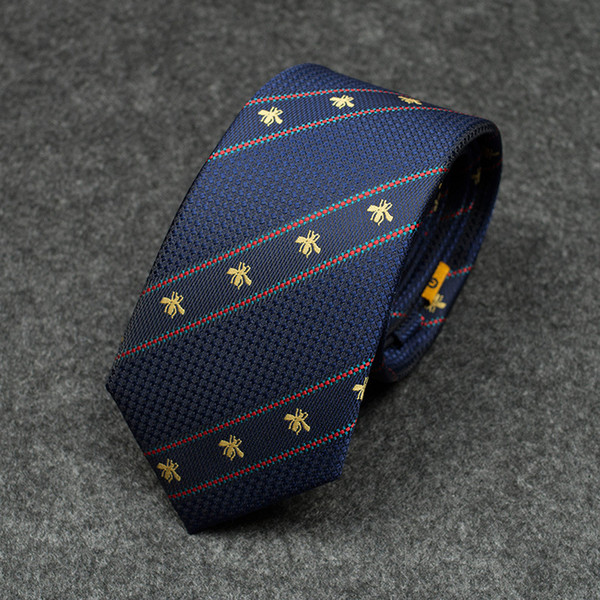 Tie male navy blue diagonal stripes personality embroidery color matching bee pattern wild dress business casual 7cm