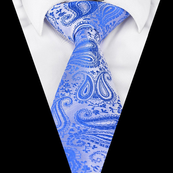 New Men`s Tie Sky Blue Paisley Jacquard Woven Necktie Gravata For Men Formal Wedding Party Business 8cm 100% Polyester