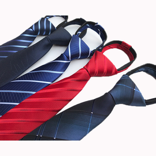 Manufacturers wholesale zipper tie jacquard fabric casual stripes wedding red easy pull button tie 8cm 100 pcs