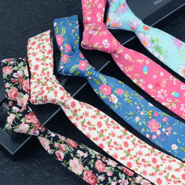 2018 Real New Neck Tie 6cm Men's Cotton Necktie Business Suits Neck Ties Wedding Print Floral Neckwear Tie Brand Skinny Gravatas Gift