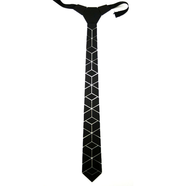 Black Matte Geometric Dimante Shape Fashion Necktie Assembed by Hand Eyecatching Black Tie