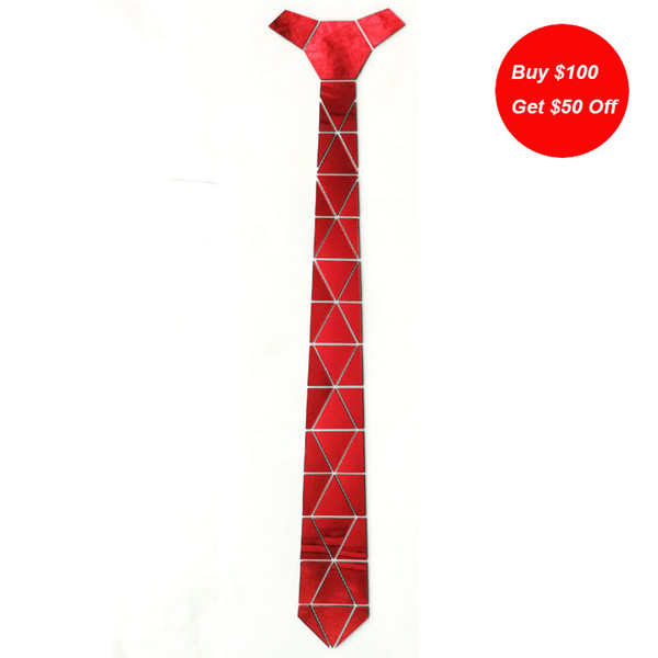 New Arrival Ruby Red Mirror Slim Skinny Diamond Pattern Neckties Fashion Glossy maroon Ties Accessory for Wedding Groom Night Club Party