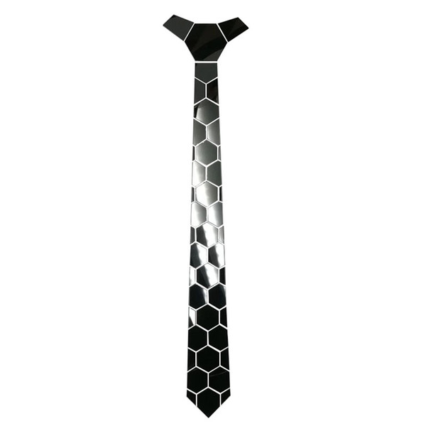 Big Sales Titanium Mirror Slim Hexagonal Acrylic Neckties Fashion Glossy Black Ties Accessory for Wedding Groom Night Club Party