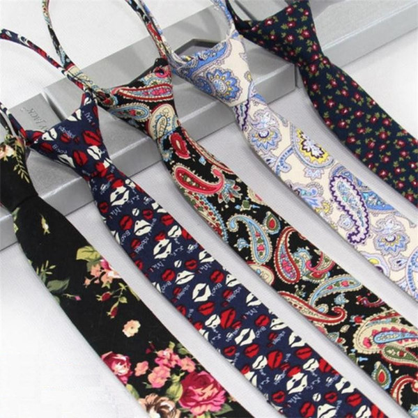 floral mens ties lazy necktie zipper slim men's tie flower ties 50cm super long ready bowknot designers fashion 2pcs/lot