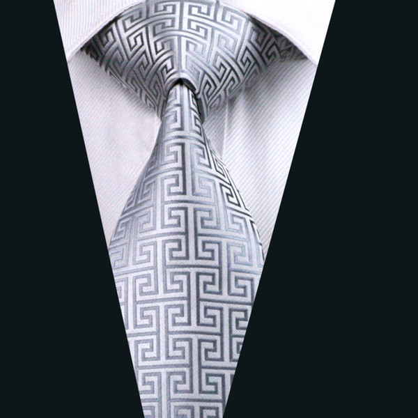 Classic Mens Gray Silk Neck Ties Jacquard Woven 8.5cm Width Business Work Formal Wedding Tie D-0484