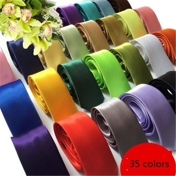 Fashion England style Men Women Skinny Solid Color Plain Satin Polyester silk Tie Necktie Neck Ties 35 colors 5cmx145cm wedding necktie z158