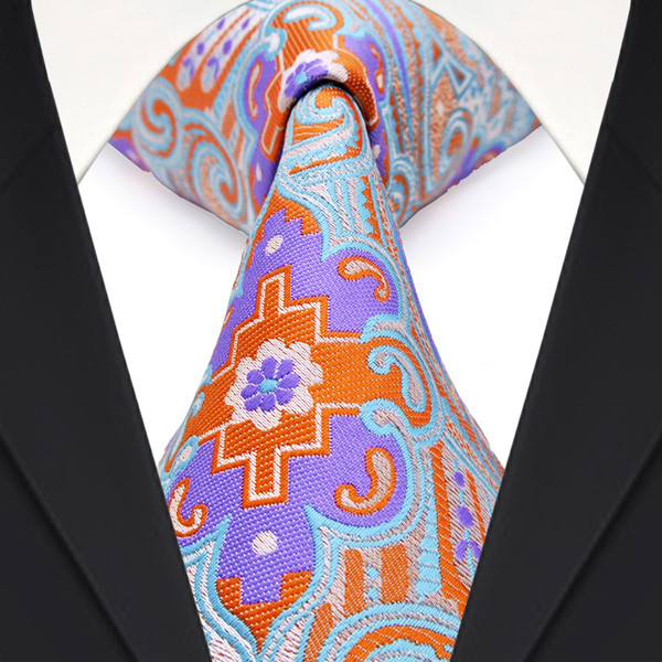 F25 Multicolor Blue Orange Purple Pattern Mens Ties Neckties 100% Silk Jacquard Woven Beautiful Free Shipping