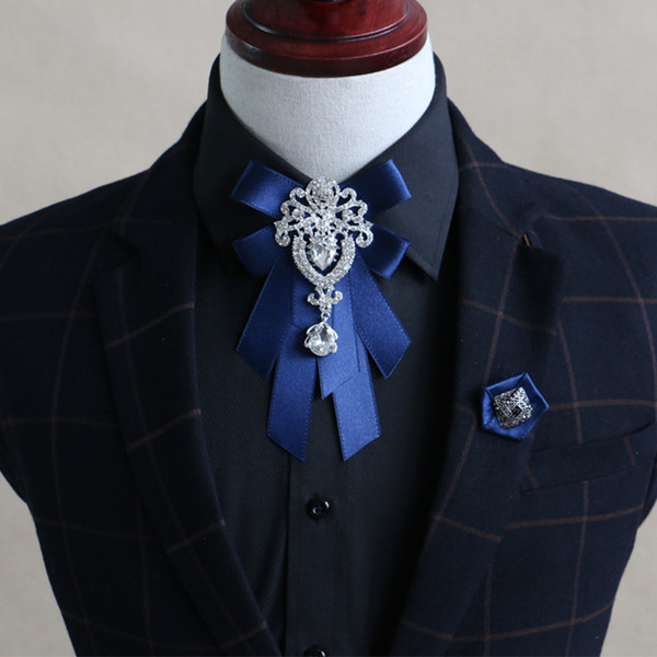 Luxury Men Bow Tie groom's Clothing Accessories Solid Color Gentleman Shirt Neck Tie Bowknot velvet diamond decor wedding gift