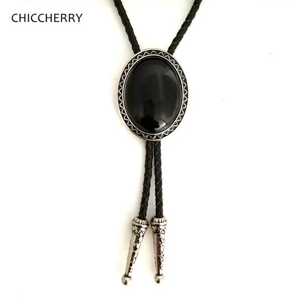 Black Agate Handmade Western Cowboy Bolo Tie for Men Women Necklace Jewelry Native American Indian Art Unisex Novelty Neckties