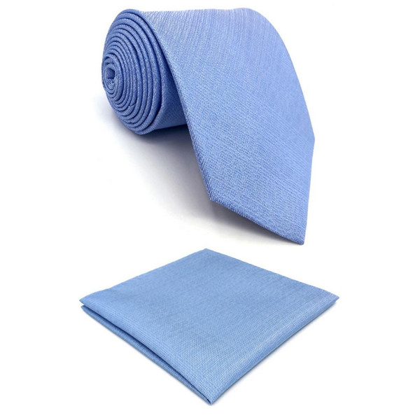 Light Blue Solid Silk Men Neckties Wedding Brand New Classic X-long Fashion Pocket Square Set