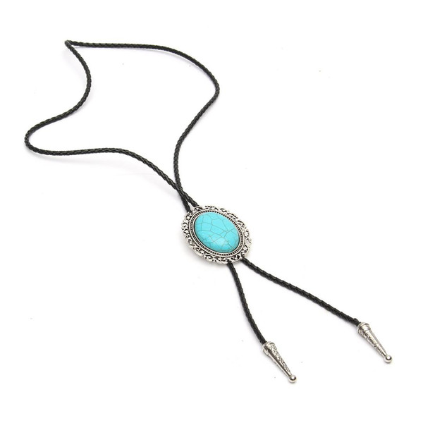 Natural Stone Vintage Bolo Tie For Male, Fashion Men's Necklace Retro Rodeo Horse Turquoise Necktie Men Western Cowboy Bolo Ties