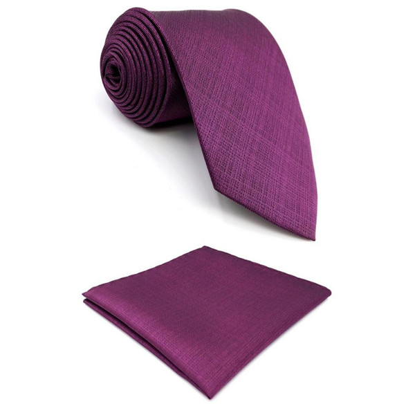 Purple Solid Mens Necktie Silk Wedding Fashion Novelty Groom Dress Pocket Square Gift 63