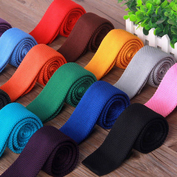 Men Knitting Neck Ties Knots tie Men's casual Solid kintted polyester Silk Narrow Design Flat-end Necktie Neck Ties drop ship 210040