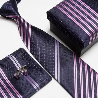 Men's Tie Cuff Links Handkerchief Artifical silk polyster plain tie 3 pcs tie set fashion bussines tie 12pcs/lot #7014