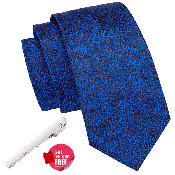 Hi-Tie Luxury Silk Fashion Men's Necktie Blue Business Wedding Tie Set Pocket Square Cuffllinks Set Mens Ties 8.5cm SN-3034