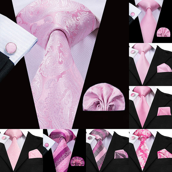 Hi-Tie 12 Styles Pink Floral Ties for Men Luxury Silk Tie Set Ties and Handkerchiefs Fashion Designer Business Wedding Mens