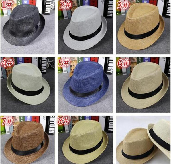 fashion Men Women Straw Hats Soft Fedora Panama Hats Outdoor Stingy Brim Caps 8 Colors Choose MOQ 20 pcs