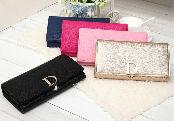 Wallet female long style D button large capacity clasp two fold purse the European and American bag cover type wallet to carry the bag 2018