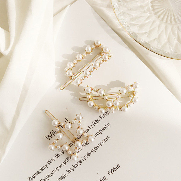 Korean version of the new hot ins net red wind sweet hair clip trend geometric pearl duckbill clip side clip factory direct sales