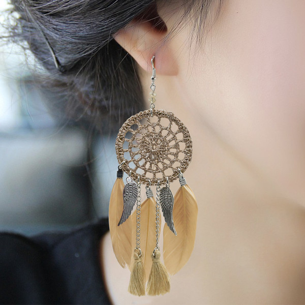 European and American retro national style luxury dream catcher feather earrings wild earrings fashion earrings women wholesale