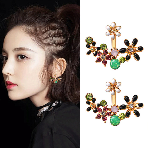 South Korea's new hot sweet beautiful flower rhinestone pendant earrings female temperament garden fresh accessories jewelry earrings