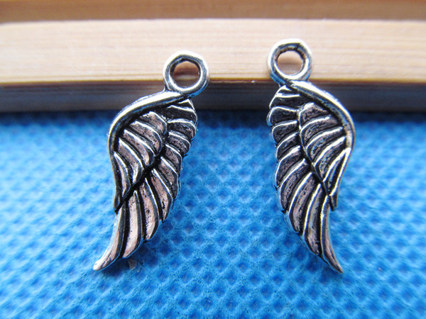 100pcs 8mmx21mm Antique Silver tone Cabinet Cute Single Angel Wing Bracelet Pendant Charm/Finding,DIY Accessory Jewellery Making