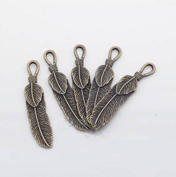 100pcs Vintage Antique Silver tone/Antique Bronze Filigree Feather Pendant Charm/Finding,DIY Accessory Jewelry Making