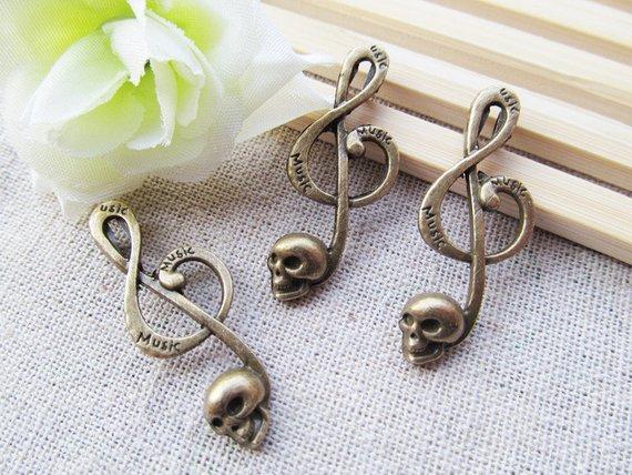 50pcs Antique Silver tone/Antique Bronze Skull Music Note Connector Pendant Charm/Finding,Bracelet Charm,Necklace Charm,DIY