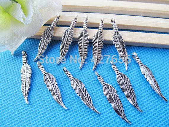 100pcs Antique Silver tone Filigree Cabinet Feather Pendant Charm/Finding,DIY Accessory Jewelry Making