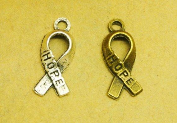 100pcs Antique Silver tone/Antique Bronze Breast Cancer Ribbon Tie Pendant Charms Finding,Metal Hope Finding,DIY Accessory