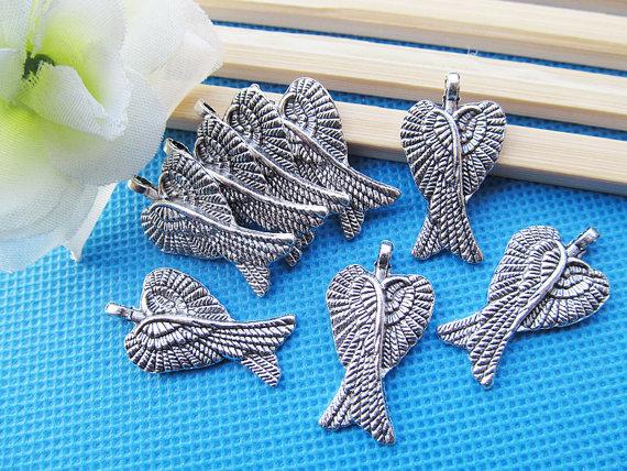 100pcs Antique Silver tone/Antique Bronze Cabinet Cute Double Angel Wing Pendant Charm/Finding,DIY Accessory Jewellery