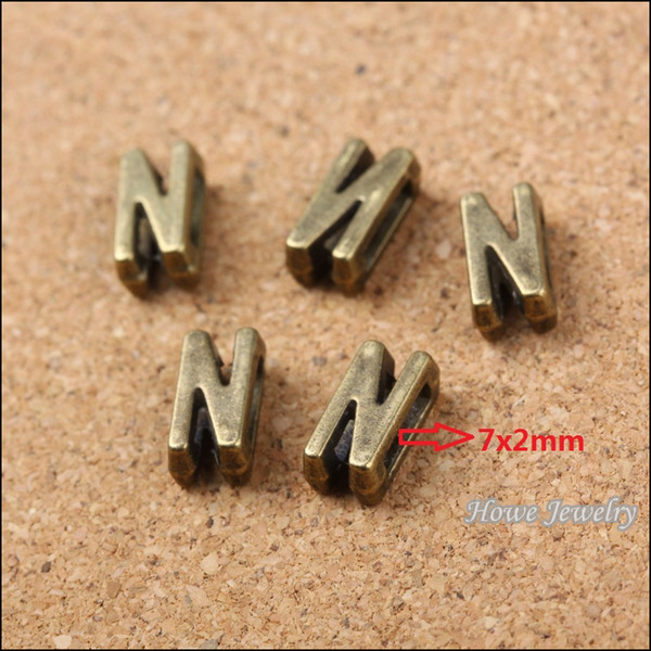 Wholesale 390 pcs Vintage Charms Letter N Antique bronze Fit Leather leather slide rope bracelet jewelry production 10076