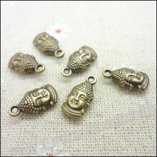 Wholesale 300 pcs Vintage Charms Buddha head Pendant Antique bronze Fit Bracelets Necklace DIY Metal Jewelry Making