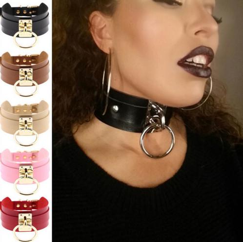 2019 new hot sale European and American original PU leather single ring necklace Necklace Street pat nightclub wild O-necklace