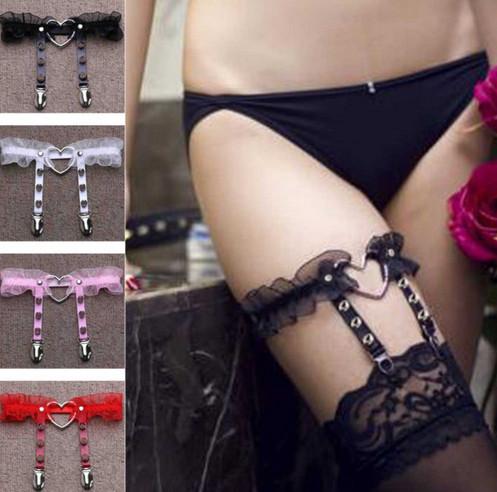 2019 new hot sale Women Sexy Lace Leg Ring Garter Belt Tight Suspenders Lingerie Harajuku Elasticity PU Heart Leather Harness Punk Garters