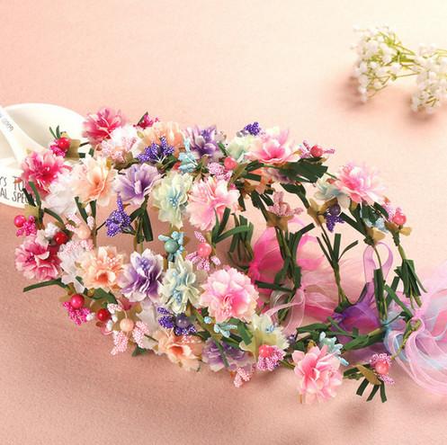 Flower Garland Wreath Ribbon Bow Hair Accessories Hair Bands For Women Girls Bridal Headband