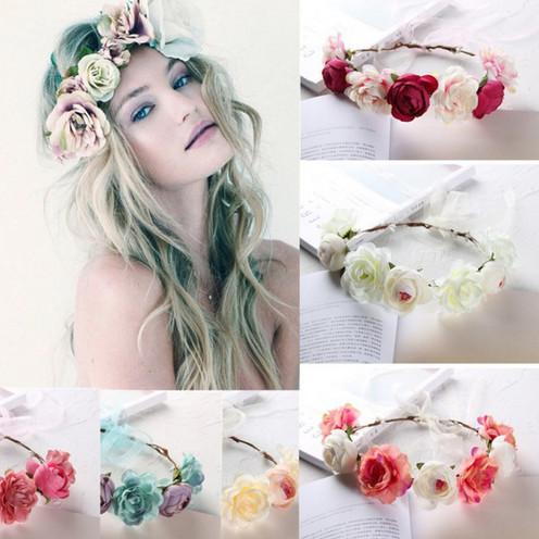 Rose Carnations Peony Flower Halo Bridal Floral Crown Hair Band Wreath Mint Head Wreath Wedding Headpiece Bridesmaid