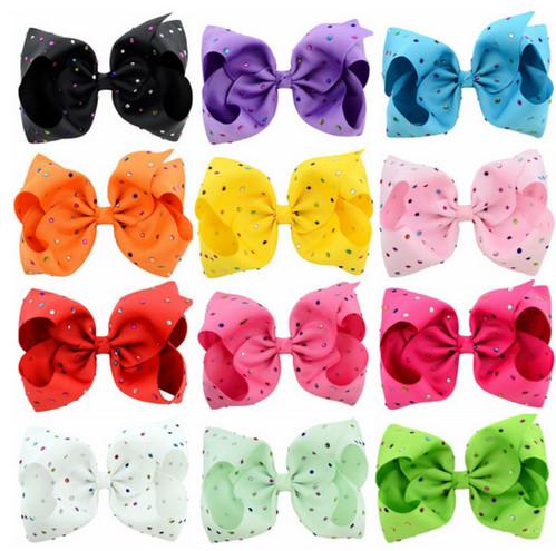 8 Inch New Children Wave Dots Colorful Rhinestone Large Ribbon Bows With Clip Boutique Bows DIY Hair Accessorises